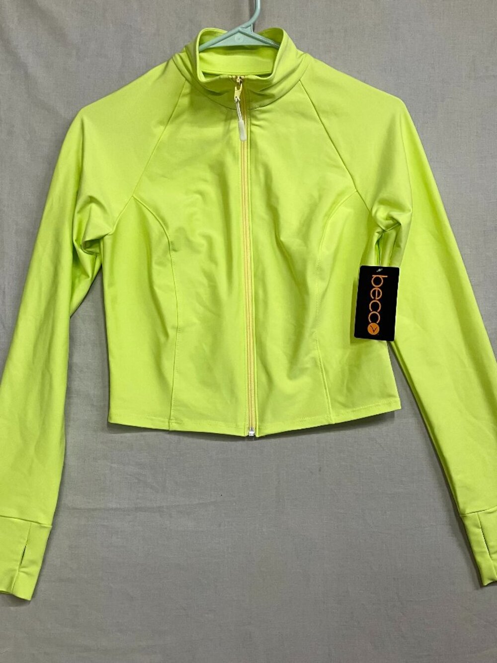 BECCA Zip Activewear Jacket Women Size Small Light Green Thumbhole Stretch Crop